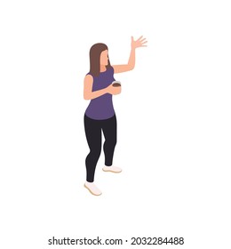 Celebration isometric icon with woman holding glass vector illustration