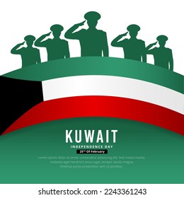 Celebration Kuwait Independence day design background with soldiers silhouette vector.