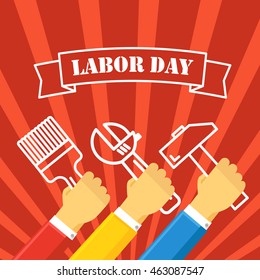 The celebration of The Labor Day. Vector greeting card illustration
