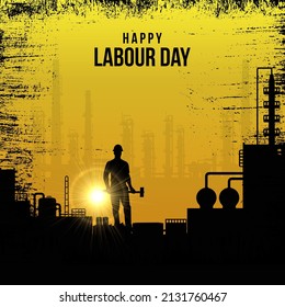 Celebration Labour Day Vector Template Design with grunge style. International Labour day isolated on factory background with grunge style. 