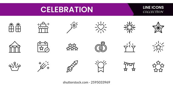 Celebration line icons collection. Big UI icon set in a flat design. Thin outline icons pack. Vector illustration