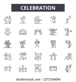 Celebration line icons, signs set, vector. Celebration outline concept, illustration: party,celebration,happy,birthday,event,collection