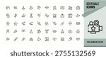 Celebration linear icon set. Contains outline symbols like anniversary, decoration, event, festival and more. Firework line icon set. Line symbol and sign. Signs for web and mobile app.