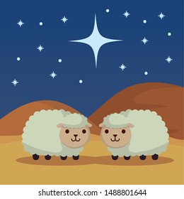 celebration merry christmas manger cute sheeps cartoon