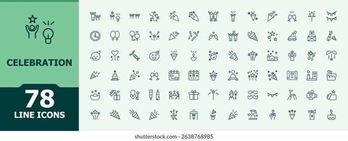 Celebration modern icon set. Trendy minimal icons. Contains such symbols as festival, anniversary, celebrate, decoration, event, firework. Pictogram and infographic. Decoration line icon set.