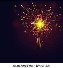 Celebration multicolored sparkling vector golden, red fireworks over night sky. 4th of July Independence Day, New Year holidays background.