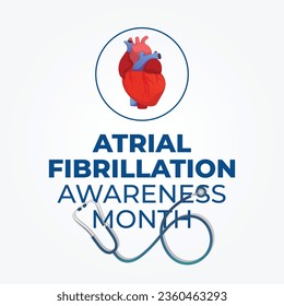 For the celebration of National Atrial Fibrillation Awareness Month, use this vector illustration of the month. Flyer design, flat illustration, and flat design.
