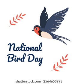 Celebration of National Bird Day with a flying bird and decorative leaves