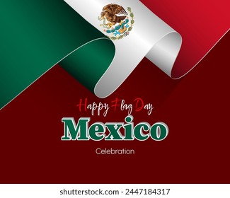 Celebration of National flag in Mexico.
Holiday design, background with handwriting and 3d texts, national flag colors and coat of arms for Mexico, flag day, celebration; Vector illustration 