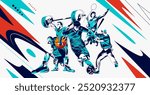 celebration of national sports day with athletes from football, badminton, basketball, weightlifting and base ball. National sports game concept. grunge style athlete silhouette. Healthy exercise