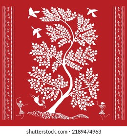 Celebration with nature warli art, 
Warli painting showing art, indian culture