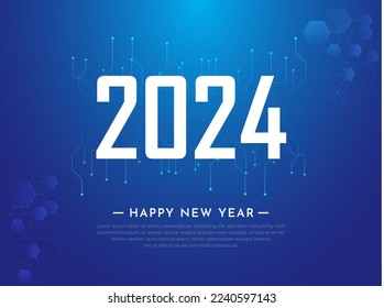 Celebration New Year 2024 design background with technology, science and geometric elements