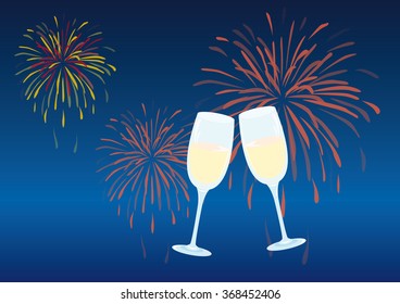 Celebration of the New Year with a glass of champagne. New Year background. New Year illustration. Holiday background. New Year's background. Festive vector background. Toast to the new year