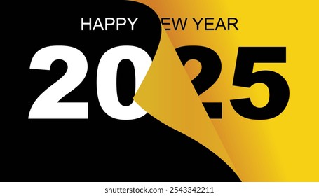 Celebration New Year's Eve. Best design of 2025 golden and black color combination, Happy New Year 2025 greeting card design, pages turn and the new year begins