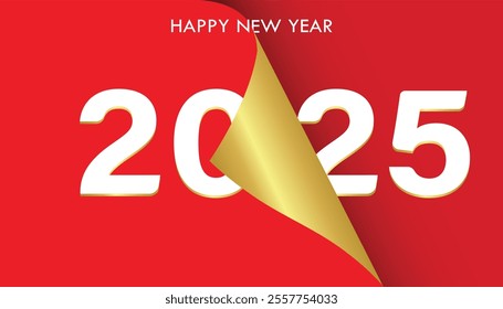 Celebration New Year's Eve. Best design of 2025 golden and black color combination, Happy New Year 2025 greeting card design, pages turn and the new year begins