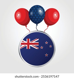 Celebration New Zealand National Flag With Balloons