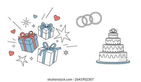 Celebration Occasions Showcased By Presents and a Beautiful Wedding Cake