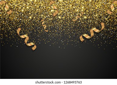 Celebration on dark background With gold streamers. Vector. -Template design