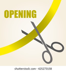 celebration of opening something with scissors and yellow ribbon eps10