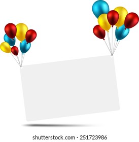 Celebration paper card background with colorful balloons. Vector illustration. 