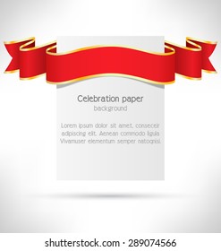 Celebration Paper Card with Bright Festive Curved Ribbon on Grayscale Background