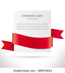 Celebration Paper Card with Bright Festive Curved Ribbon on Grayscale Background