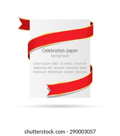 Celebration Paper Card with Bright Festive Curved Ribbon Isolated on White Background