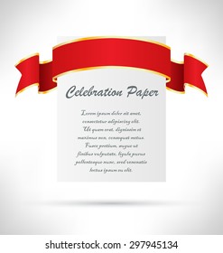 Celebration Paper Card with Bright Festive Curved Ribbon on Grayscale Background