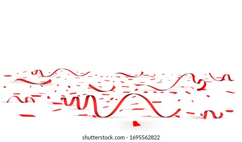 Celebration paper floor. Party floor with red ribbons vector illustration, colorful confetti flooring abstract background, happy event stage papers elements backdrop