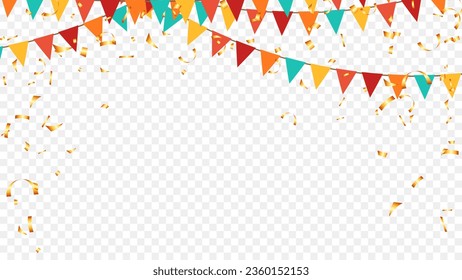 celebration paper party multicolored flags background with confetti vector illustration vintage