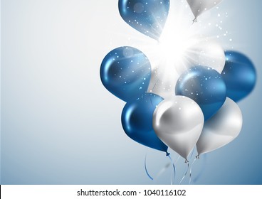 celebration and party background with colorful flying balloons,confetti glitters for event and holiday poster.Vector illustration.