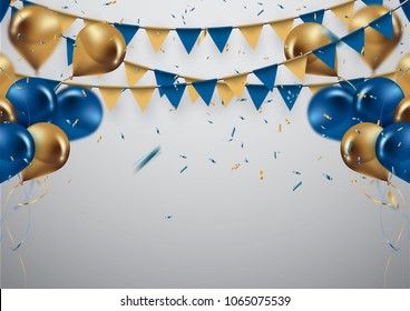 celebration and party background with colorful flying balloons,confetti glitters for event and holiday poster.Vector illustration.