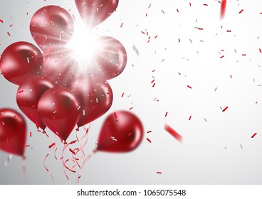 celebration and party background with colorful flying balloons,confetti glitters for event and holiday poster.Vector illustration.