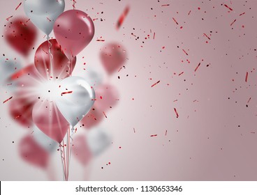 celebration and party background with colorful flying balloons,confetti glitters for event and holiday poster.Vector illustration.