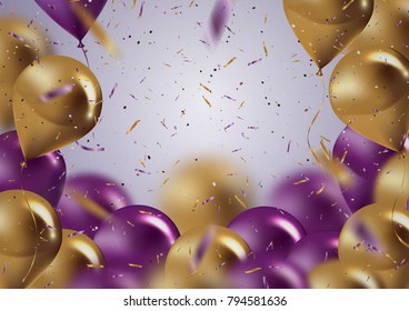 celebration and party background with colorful flying balloons,confetti glitters for event and holiday poster.Vector illustration.