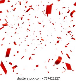 Celebration party background template with confetti red ribbons. Vector illustration