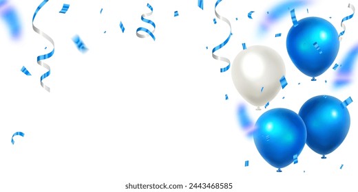 Celebration party balloon with ribbons background template. blue balloons, vector illustration.