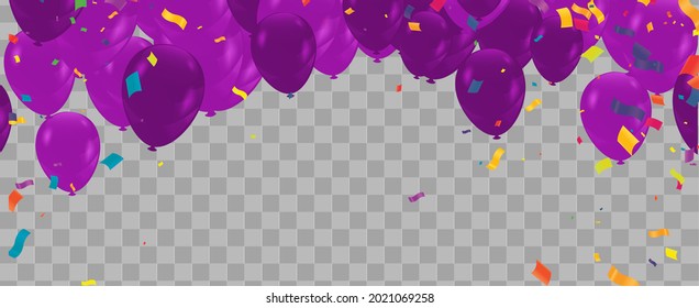 Celebration party banner with  balloons dark purple and serpentine