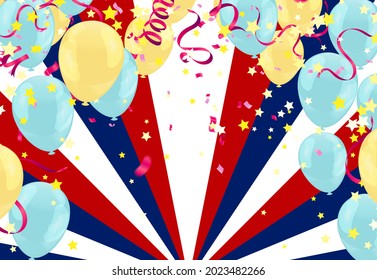 Celebration party banner with  balloons light blue gold and serpentine