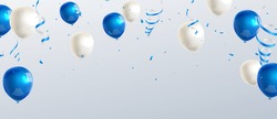 Celebration Party Banner With Blue Color Balloons Background. Sale Vector Illustration. Grand Opening Card Luxury Greeting Rich. Frame Template.