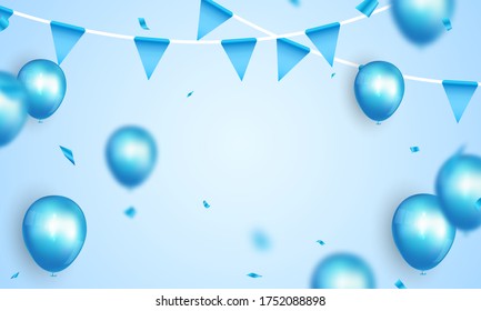 Celebration party banner with Blue color balloons background. Sale Vector illustration. Grand Opening Card luxury greeting rich.