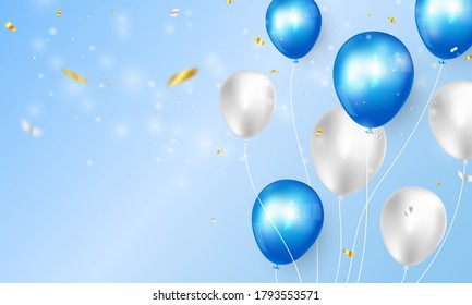 Celebration party banner with Blue color balloons background. Sale Vector illustration. Grand Opening Card luxury greeting rich.