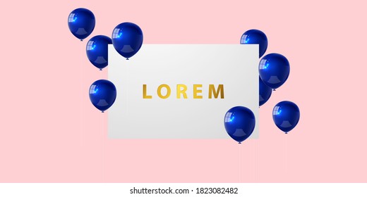 Celebration party banner with Blue color balloons background. Sale Vector illustration. Grand Opening Card luxury greeting rich. frame template.