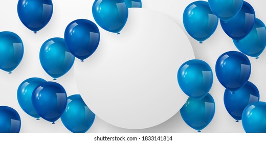 Celebration party banner with Blue color balloons background. Sale Vector illustration. Grand Opening Card luxury greeting rich. frame template.