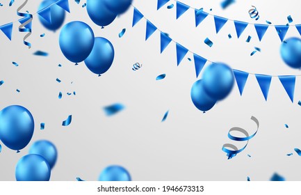 Celebration party banner Blue color balloons background. Sale Vector illustration. Grand Opening Card luxury greeting rich.