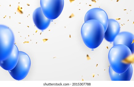 Celebration party banner with blue color balloons background. Sale Vector illustration. Grand Opening Card luxury greeting rich. frame template.