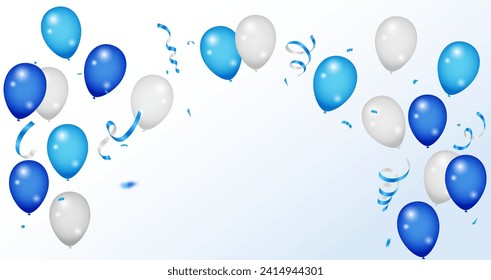 Celebration party banner with Blue color balloons background. Birthday background with realistic balloons. balloon border frame template 