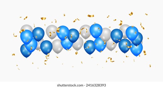 Celebration party banner with Blue color balloons background. Blue and white balloon vector illustration on transparent background. 