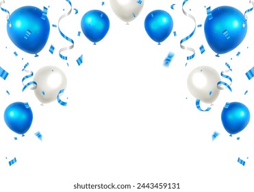 Banner de fiesta de celebración con fondo de globos de color azul. Ilustración vectorial de venta. Cumpleaños, Vacaciones, 