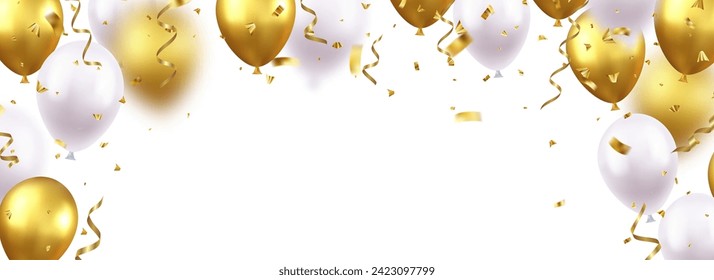 Celebration party banner with color balloons and confetti background. Grand Opening Card luxury greeting rich. decoration element for birth day celebration greeting card design. Vector illustration